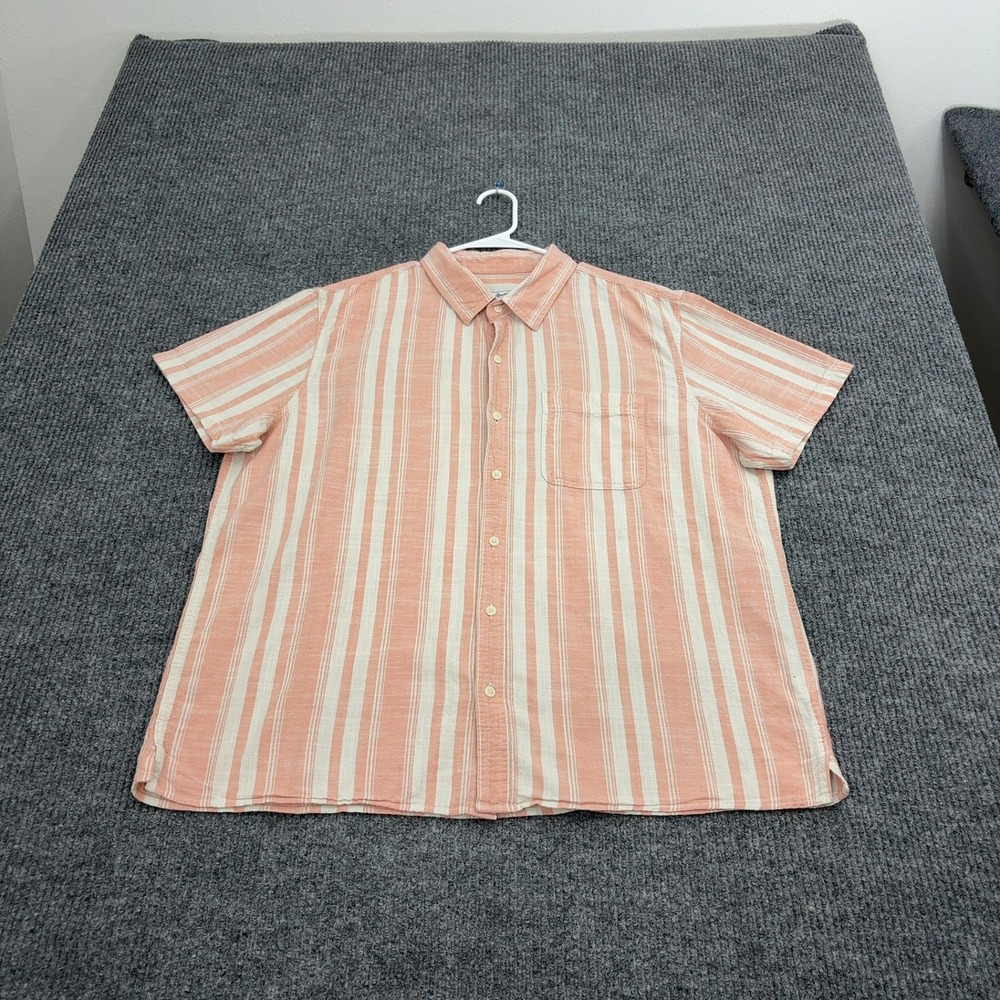 American Eagle Shirt Mens XXL Peach Cotton Striped Short Sleeve Button Down